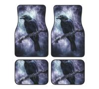 Tappetini per auto con corvo su un ramo, 4 pezzi, tappetini per auto resistenti, antiscivolo, impermeabili, con bordo di rifinitura, adatti a tutti i modelli di auto, berline, SUV e camion.