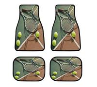 Tappetini per auto con racchette da tennis e palline da tennis, tappetini antiscivolo per auto, tappetini anteriori e posteriori, classici per tutte le stagioni, universali, adatti per SUV, furgoni