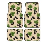 Tappetini per auto con ribes nero, 4 pezzi, con foglie verdi, universali, antiscivolo, per SUV, furgoni, camion, berline