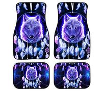 Tappetini per auto Galaxy Dream Catcher Wolf, 4 pezzi, resistenti, per sedile conducente, sedile passeggero e pavimento posteriore, antiscivolo, con retro in gomma