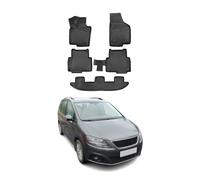 Tappetini per auto per tutte le stagioni, compatibili con Seat Alhambra 2010-2015, vestibilità 3D, con bordo alto, in gomma, per tutte le stagioni, colore nero, 5 pezzi