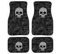 Tappetini per auto Skull Lines per tutte le stagioni, set da 4 pezzi, resistenti, per sedile conducente, sedile passeggero e pavimento posteriore, antiscivolo, con retro in gomma.