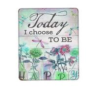 Tappetini per Il Mouse Inspirational Quotes Today I Choose To Be Happy Flower And Dragonfly 25X30Cm Durevole Tappetino Mouse Piccolo Bordo Cucito Mousepad per Computer Gioco
