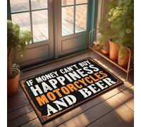 Tappetini per la casa, motivo: soldi che non possono comprare la felicità? Moto e birra Do!, zerbino per aula di benvenuto, decorazione per porta d'ingresso (65 x 90 cm)