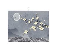 Tappetini per piatti in stile cinese per bancone, motivo: fiori di ciliegio, fiori di prugno, tappetino per asciugare i piatti da cucina, divertente, grande, 18 x 24 pollici