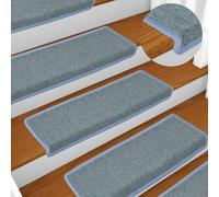 Tappetini per scale 15 pz 65x21x4 cm Blu mare con bordo rettangolare
