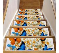 Tappetini per scale in legno con farfalle e fiori, confezione da 15 pezzi, 76,2 x 20,3 cm, antiscivolo, per interni, per cani, bambini e anziani, con adesivo riutilizzabile
