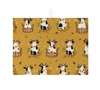 Tappetini scolapiatti a forma di mucca da fattoria per il bancone della cucina, tappetino scolapiatti assorbente rustico a forma di mucca bianca e nera, tappetino scolapiatti in microfibra autunnale p