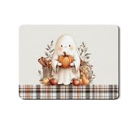 Tappetini scolapiatti a forma di zucca fantasma per il bancone della cucina, tappetino scolapiatti in gomma assorbente a quadri autunnali, tappetino scolapiatti in pelle PU per la decorazione del banc