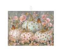 Tappetini scolapiatti a forma di zucca per il bancone della cucina, tappetino scolapiatti assorbente a pois dorati floreali, tappetino scolapiatti in microfibra autunnale per la decorazione del bancon