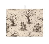 Tappetini scolapiatti a tema casa stregata per il bancone della cucina, tappetino scolapiatti assorbente vintage spettrale, tappetino scolapiatti in microfibra per Halloween, 18x24 pollici