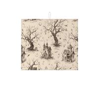 Tappetini scolapiatti a tema casa stregata per il bancone della cucina, tappetino scolapiatti assorbente vintage spettrale, tappetino scolapiatti in microfibra per Halloween, 16x18 pollici