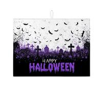 Tappetini scolapiatti a tema Halloween per il bancone della cucina, tappetino scolapiatti assorbente con pipistrello viola spettrale e cimitero, divertente tappetino scolapiatti in microfibra per la d