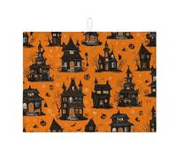 Tappetini scolapiatti assorbenti a forma di casa stregata di Halloween, tappetino scolapiatti assorbente a forma di castello nero spettrale, tappetino scolapiatti in microfibra autunnale per decorazio