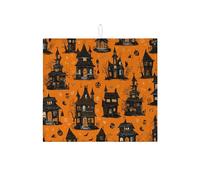Tappetini scolapiatti assorbenti a forma di casa stregata di Halloween, tappetino scolapiatti assorbente a forma di castello nero spettrale, tappetino scolapiatti in microfibra autunnale per decorazio