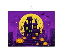 Tappetini scolapiatti assorbenti per Halloween da utilizzare sul bancone della cucina, con motivo di casa stregata e zucca, divertenti tappetini scolapiatti in microfibra da 18x24 pollici