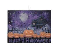 Tappetini scolapiatti assorbenti per Halloween, per il bancone della cucina, a forma di zucca e casa stregata, tappetino scolapiatti in microfibra festivo per la protezione della cucina, 18x24 pollici