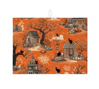 Tappetini scolapiatti assorbenti per Halloween per il bancone della cucina, tappetino scolapiatti a forma di gatto spettrale, tappetino scolapiatti in microfibra vintage con motivo casa stregata per l