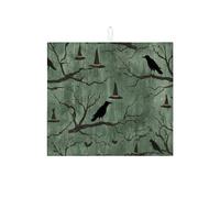 Tappetini scolapiatti assorbenti per Halloween per il bancone della cucina, tappetino scolapiatti assorbente con cappello da strega e corvo spettrale, tappetino scolapiatti in microfibra vintage per l