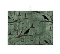 Tappetini scolapiatti assorbenti per Halloween per il bancone della cucina, tappetino scolapiatti assorbente con cappello da strega e corvo spettrale, tappetino scolapiatti in microfibra vintage per l