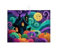 Tappetini scolapiatti assorbenti per Halloween per il bancone della cucina, tappetino scolapiatti assorbente a forma di casa stregata, divertente tappetino in microfibra per la protezione del bar del