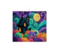 Tappetini scolapiatti assorbenti per Halloween per il bancone della cucina, tappetino scolapiatti assorbente a forma di casa stregata, divertente tappetino in microfibra per la protezione del bar del