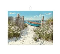 Tappetini scolapiatti Coastal per il bancone della cucina, tappetino scolapiatti assorbente con scena di spiaggia, tappetino estivo in microfibra per l'asciugatura del bancone della cucina, protezione