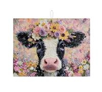 Tappetini scolapiatti con motivo floreale a mucca per il bancone della cucina, tappetino scolapiatti assorbente in stile fattoria vintage, tappetino scolapiatti in microfibra a molla per la protezione