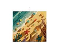 Tappetini scolapiatti con scena di spiaggia per il bancone della cucina, tappetino scolapiatti assorbente colorato con motivo costiero, tappetino estivo in microfibra per l'asciugatura del bancone del