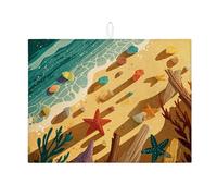 Tappetini scolapiatti con scena di spiaggia per il bancone della cucina, tappetino scolapiatti assorbente colorato con motivo costiero, tappetino estivo in microfibra per l'asciugatura del bancone del