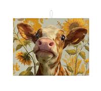 Tappetini scolapiatti con stampa di mucca per la cucina, tappetino scolapiatti assorbente rustico a forma di girasole, tappetino scolapiatti in microfibra da fattoria per bar 18x24 pollici