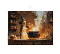 Tappetini scolapiatti da cucina a forma di strega scheletro di Halloween, tappetino scolapiatti assorbente vintage spettrale, divertente tappetino scolapiatti in microfibra per bar 18x24 pollici