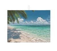 Tappetini scolapiatti da spiaggia tropicale per il bancone della cucina, tappetino assorbente a forma di palma blu oceano, tappetino estivo in microfibra per la protezione del bancone del caffè, 18x24