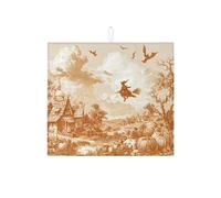 Tappetini scolapiatti da strega di Halloween per il bancone della cucina, tappetino scolapiatti assorbente arancione vintage di Halloween, tappetino scolapiatti rustico in microfibra per la decorazion