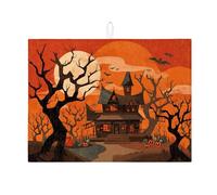 Tappetini scolapiatti di Halloween per la cucina, tappetino scolapiatti assorbente a forma di casa stregata spettrale, tappetino scolapiatti in microfibra autunnale per cucina, bar, 18x24 pollici