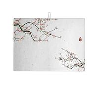 Tappetini scolapiatti in stile cinese per bancone da cucina, motivo: fiori di ciliegio, fiori di prugno, tappetino in microfibra, grande, 18 x 24 pollici