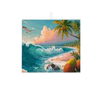 Tappetini scolapiatti Tropical Waves per cucina, tappetino scolapiatti assorbente con scena di spiaggia colorata, tappetino scolapiatti estivo in microfibra per bar 16x18 pollici