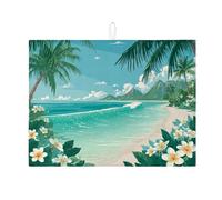 Tappetini scolapiatti tropicali per il bancone della cucina, tappetino scolapiatti assorbente con scena di spiaggia, tappetino estivo in microfibra per l'asciugatura del bancone della cucina, protezio