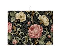 Tappetini scolapiatti vintage floreali per il bancone della cucina, elegante tappetino assorbente con rosa nera, cuscinetto scolapiatti in microfibra per la protezione del bancone del caffè della cuci