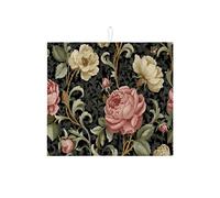Tappetini scolapiatti vintage floreali per il bancone della cucina, elegante tappetino assorbente con rosa nera, cuscinetto scolapiatti in microfibra per la protezione del bancone del caffè della cuci