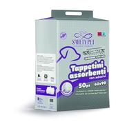 Tappetini Super Assorbenti ai Carboni Attivi Safety Pet ideali per cani cuccioli e piccoli animali domestici con tecnologia quickdry confezione offerta da 100pz misura 60x90cm (2cf da 50pz)