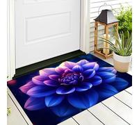 Tappetino Antiscivolo Blu Bellissima Dalia 3D,Benvenuto Interni Ed Esterni Tappeto Piante Fantastiche,Zerbino Per Porta D'Ingresso Camera Da Letto Soggiorno,50X80Cm
