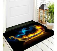 Tappetino Antiscivolo Blu Giallo Barca A Vela A Fiamma 3D,Benvenuto Interni Ed Esterni Tappeto Arte Fantasy,Zerbino Per Porta D'Ingresso Camera Da Letto Soggiorno,70X100Cm