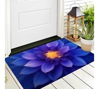 Tappetino Antiscivolo Blu Giallo Dalia Della Moda 3D,Benvenuto Interni Ed Esterni Tappeto Piante Fantastiche,Zerbino Per Porta D'Ingresso Camera Da Letto Soggiorno,90X150Cm