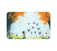 Tappetino antiscivolo con bambini e stormo di uccelli, colori vivaci, lavabile, per interni, per soggiorno, cucina, bagno, ingresso, tappeti con supporto in gomma in materiale diatomeico, 19,7x31,5 po