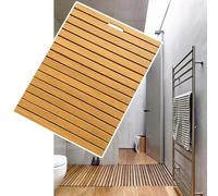 Tappetino antiscivolo in legno con foro di scarico, rettangolare, per doccia interna, elegante piattaforma a doghe (60 x 50 cm)