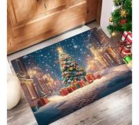 Tappetino Antiscivolo Lavabile Alberi Di Natale Sulle Strade Della Città Zerbino Trappola Sporco Vigilia Di Natale Zerbino d'Ingresso Assorbenti per Cane, Ingresso, Porta e Corridoio, 80x120 cm, Blu