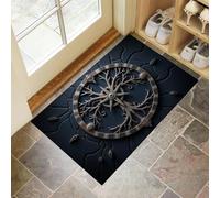 Tappetino Antiscivolo Lavabile Bussola Delle Radici Degli Alberi Zerbino Trappola Sporco Simbolo Circolare Zerbino d'Ingresso Assorbenti per Cane, Ingresso, Porta e Corridoio, 50x80 cm, Blu Scuro