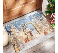 Tappetino Antiscivolo Lavabile Ghirlanda Pupazzo Neve Recinzione In Legno Zerbino Trappola Sporco Giardino Neve Zerbino d'Ingresso Assorbenti per Cane Ingresso Porta e Corridoio 60x120 cm Grigio-Blu