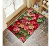 Tappetino Antiscivolo Lavabile Monstera Colorata Zerbino Trappola Sporco Festa In Giardino Zerbino d'Ingresso Assorbenti per Cane, Ingresso, Porta e Corridoio, 60x120 cm, Rosso